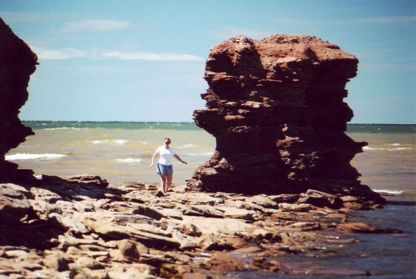North Cape
Sharon standing near a rock pillar at low tide.
